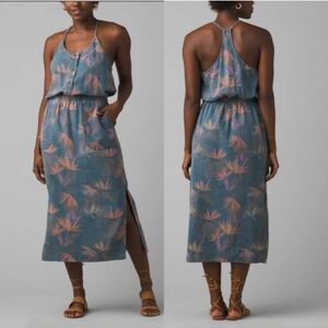 Prana Womens Sky Haven Dress botanical Organic Midi Dress XS travel tropical